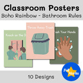 Boho Rainbow Bathroom Rules Posters, Modern Trendy Soothing Calm Classroom Decor