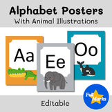 Animal Illustrated Alphabet Posters, Vibrant Classic Class Decor, Flashcards