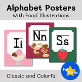 Food Themed Alphabet Posters, Colorful Classic Illustrations for Classroom Decor