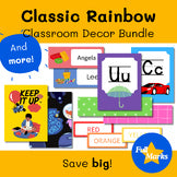 Classic Rainbow Classroom Decor Bundle, Bright Colorful Themed Printables