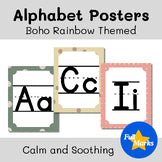Boho Rainbow Printable Alphabet Posters, Calm Soothing Classroom Decor Flashcard