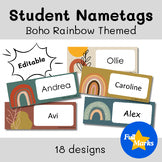 Boho Rainbow Nametags, Editable Printable Calm Student Desk Plates Decor