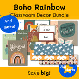 Boho Rainbow Classroom Decor Bundle, Soothing Calm Neutral Themed Printables