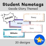 Geode Glory Themed Nametags, Editable Printable Color Marble Tie Dye Desk Plates
