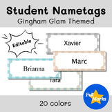 Gingham Glam Themed Nametags, Editable Printable Student Desk Plates, Classic