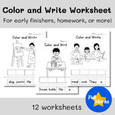 Color and Write Worksheets, Early Finishers Homework Pages Sentences Busy Work