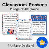 Pledge of Allegiance Classroom Posters, Set- 4 Designs, Patriotic American Decor