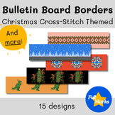 Christmas Holiday Cross-Stitch Themed Bulletin Board Borders, Printable Boho