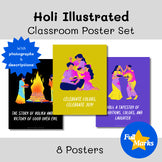 Holi Festival Illustrated Classroom Poster Set, Colorful March Decor Boho Modern
