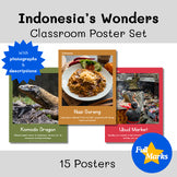 Indonesia Wonders Real Photo Poster Set for Classroom, Cultural Landmarks Asian