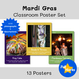 Mardi Gras Poster Set with Real Photos, Boho Modern Tricolor Classroom Decor